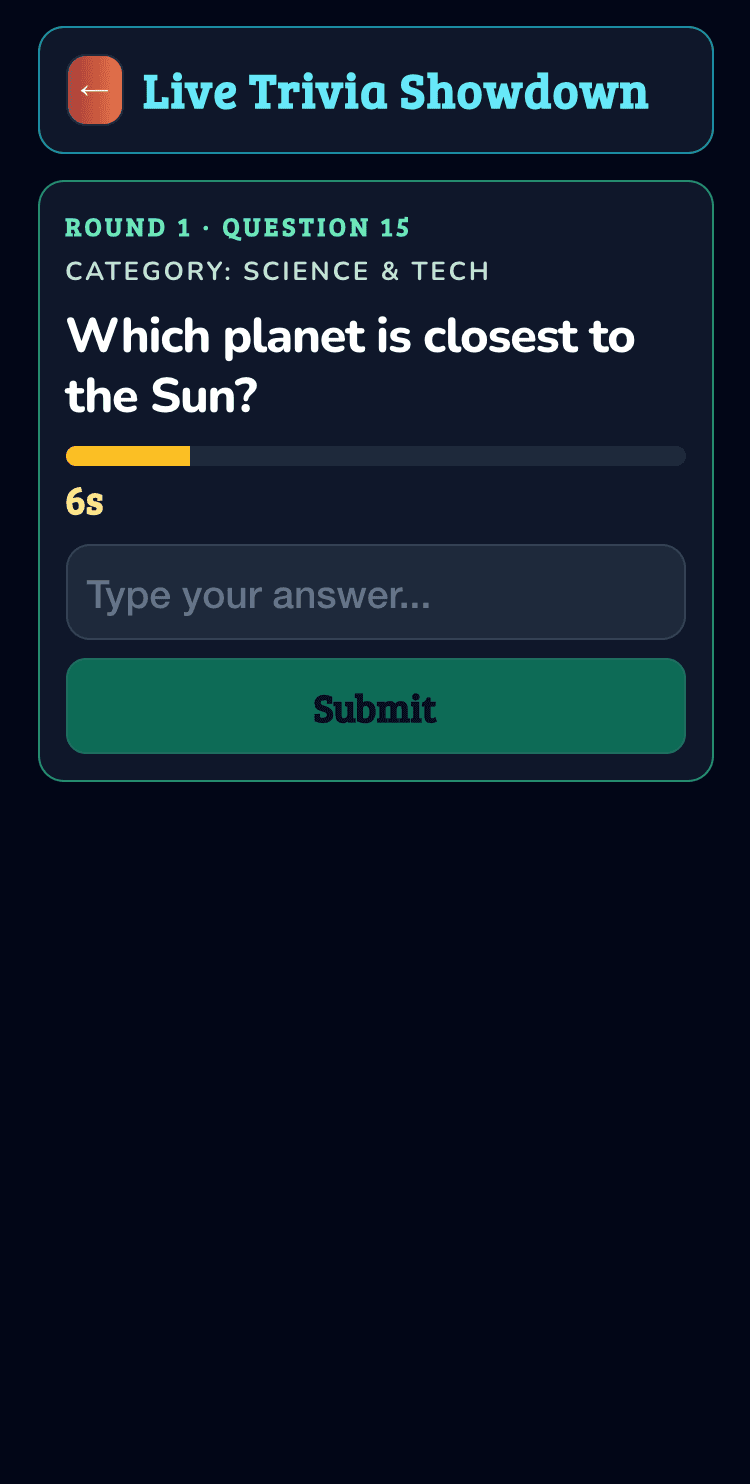 Live Trivia question screen